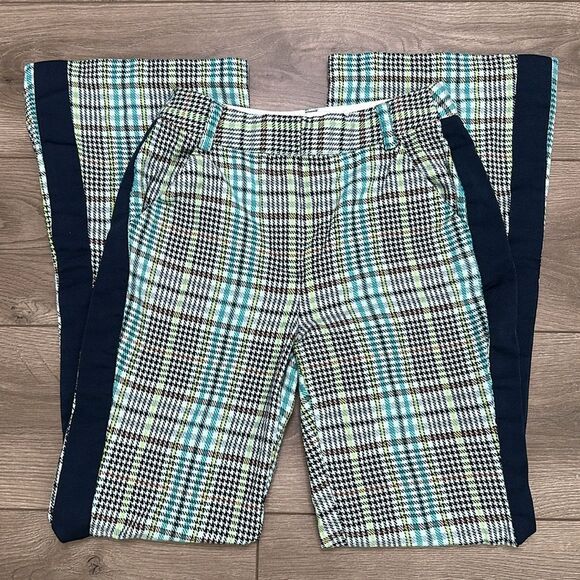 Tanya Taylor Fallon Green‎ Houndstooth Plaid High Rise Semi Flare Pants Size 2 - Picture 4 of 14